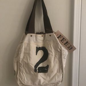 Feed burlap/white cotton reversible tote bag